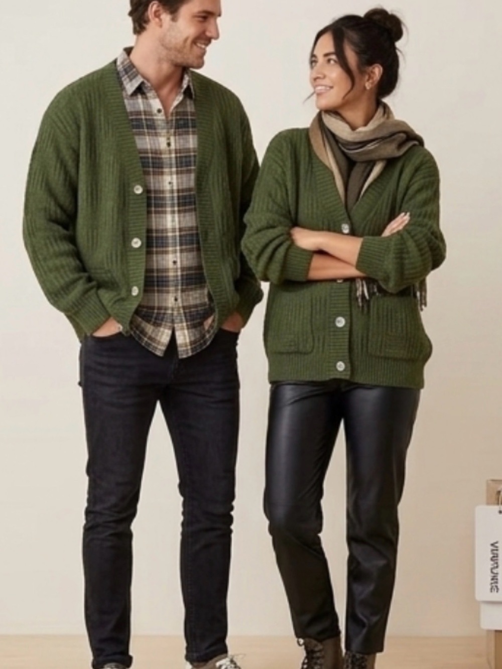 Men's Olive Green Ribbed Button-Front Cardigan